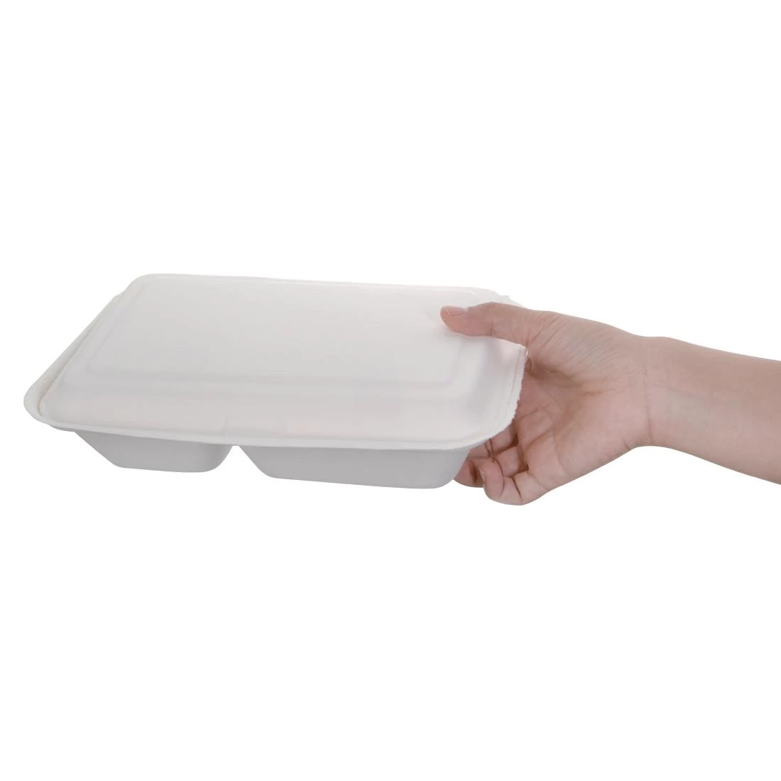 Fiesta Compostable Bagasse Hinged 2-Compartment Food Containers 253mm (Pack Of 200) - Image 4