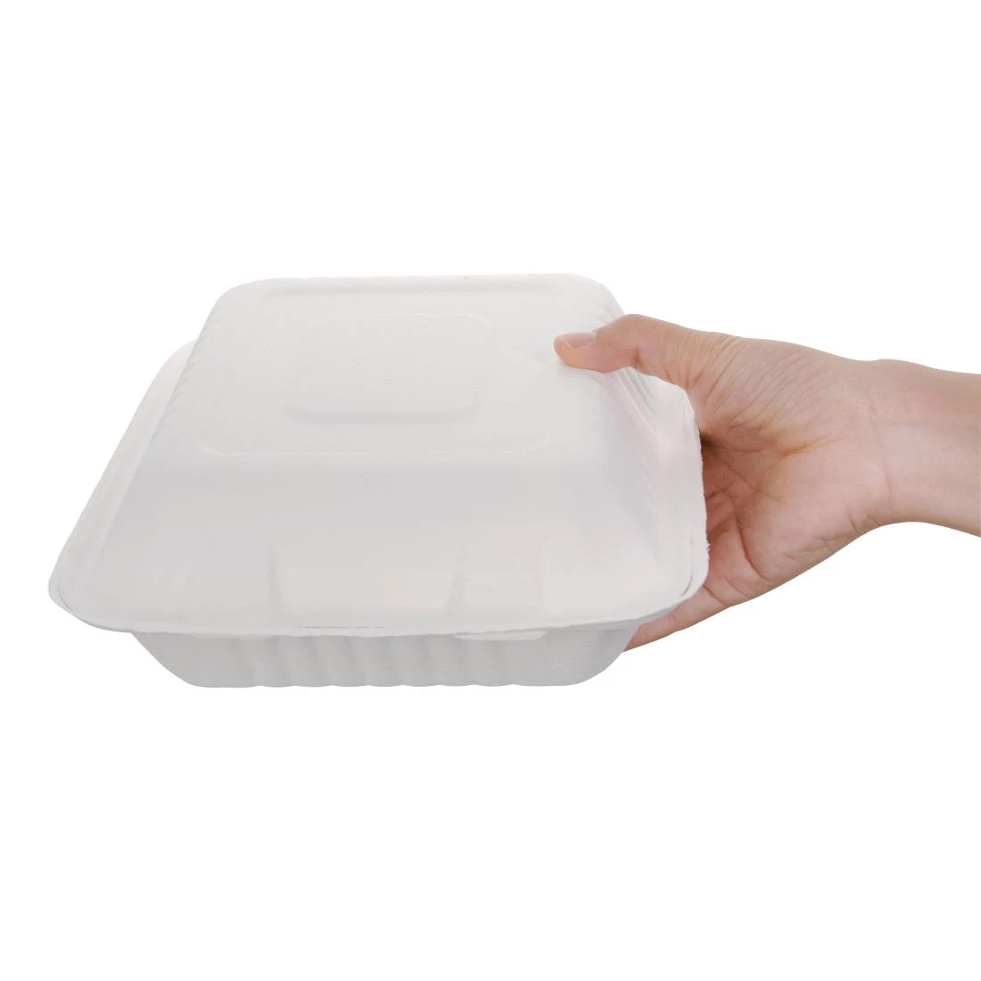 Fiesta Compostable Bagasse Hinged 3-Compartment Food Containers 201mm (Pack Of 200) - Image 4