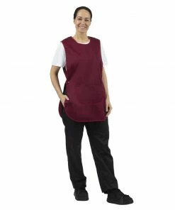 Whites Chefs Clothing Tabard With Pocket Burgundy Small