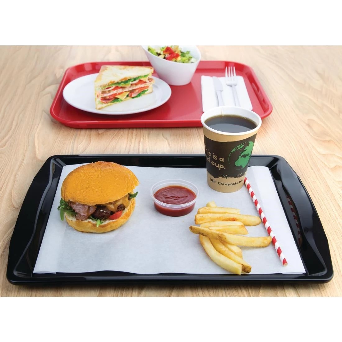 Olympia Kristallon Polypropylene Handled Fast Food Tray Black 420mm - Image 4