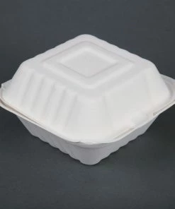 Fiesta Compostable Bagasse Burger Boxes With Side Ridges 152mm (Pack Of 500)