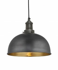 Industville Brooklyn Dome Pendant Light Pewter And Brass 200mm
