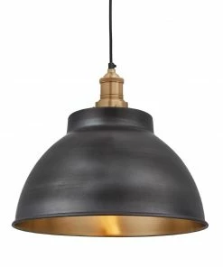 Industville Brooklyn Dome Pendant Light Pewter And Brass 330mm