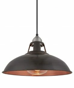 Industville Old Factory Slotted Heat Pendant Pewter And Copper 380mm