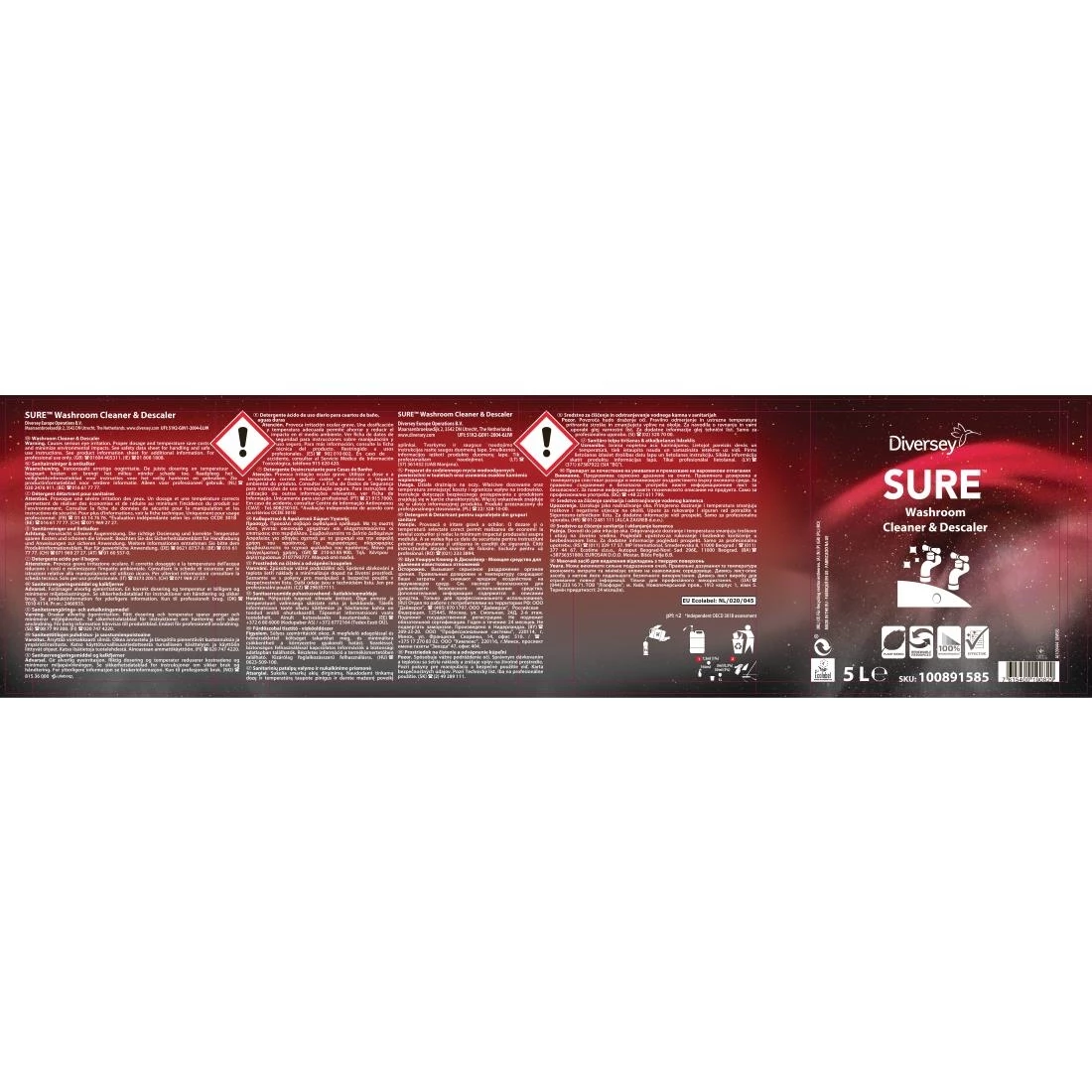 Diversey SURE Washroom Cleaner And Descaler Concentrate 5Ltr - Image 2