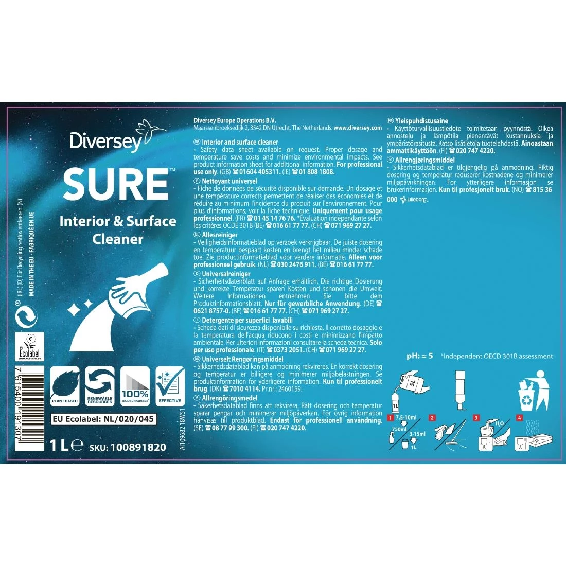Diversey SURE Interior And Surface Cleaner Concentrate 1Ltr - Image 2