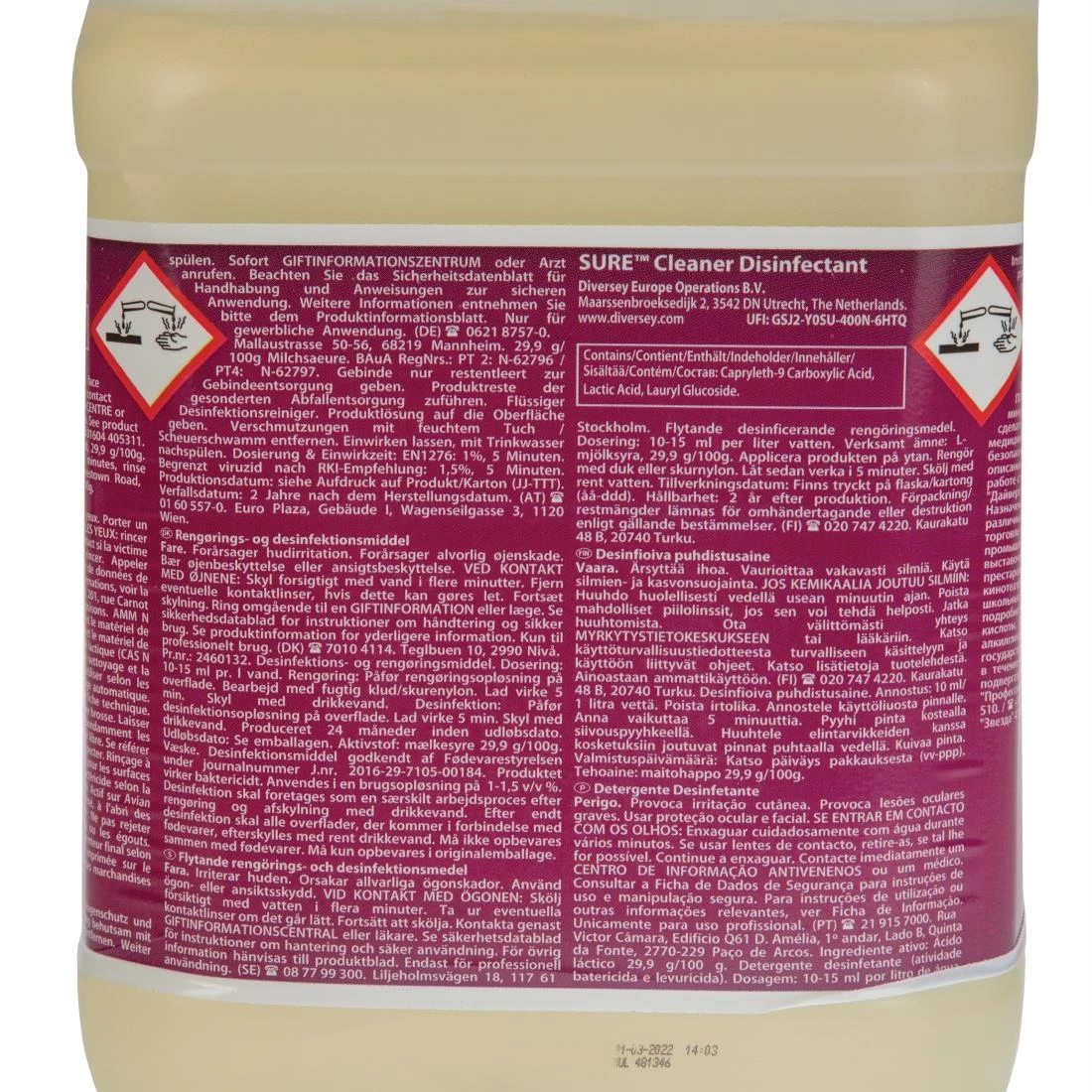 Diversey SURE Cleaner And Disinfectant Concentrate 5Ltr - Image 4