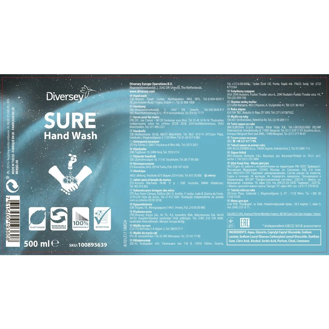 Diversey SURE Perfumed Liquid Hand Wash 500ml - Image 2