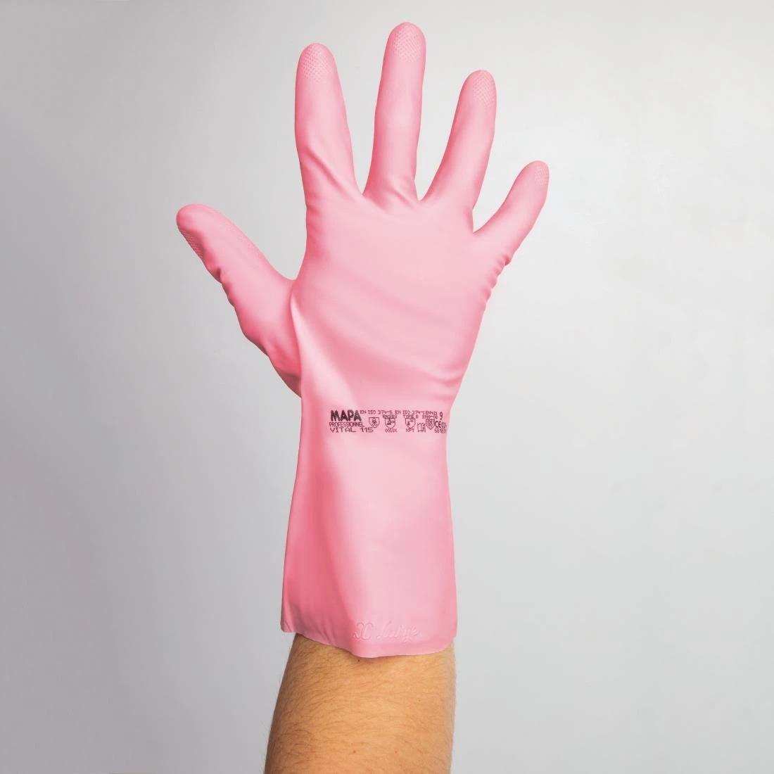MAPA Vital 115 Liquid-Proof Light-Duty Janitorial Gloves Pink - Image 6