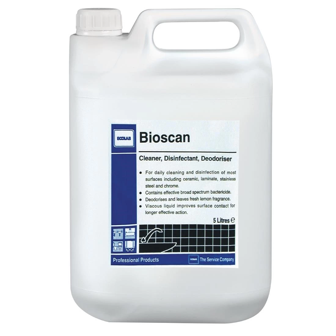 Ecolab Bioscan Lemon Hard Surface Cleaner And Disinfectant Concentrate 5Ltr (4 Pack)