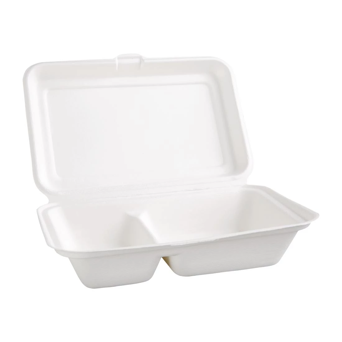 Fiesta Compostable Bagasse Hinged 2-Compartment Food Containers 253mm (Pack Of 200) - Image 2