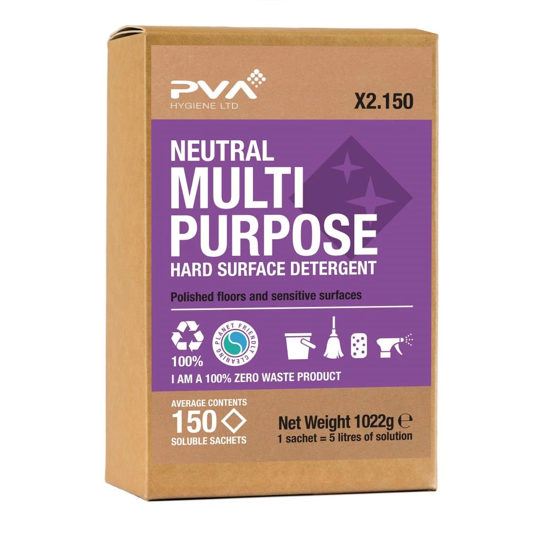 PVA Hygiene Neutral Multi-Purpose Hard Surface Detergent Soluble Sachets (150 Sachets)