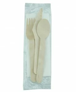 EGreen Individually Biofilm Wrapped 4-in-1 Wooden Cutlery Set (Pack Of 250)