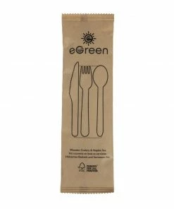 EGreen Individually Kraft Wrapped 4-in-1 Wooden Cutlery Set (Pack Of 250)