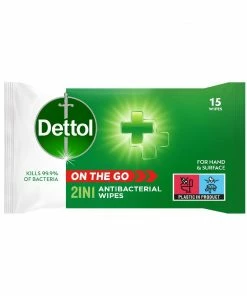 Dettol 2-in-1 Antibacterial Skin And Surface Wipes (Pack Of 15)