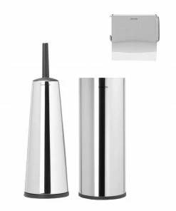 Brabantia Three-Piece Toilet Accessory Set Brilliant Steel