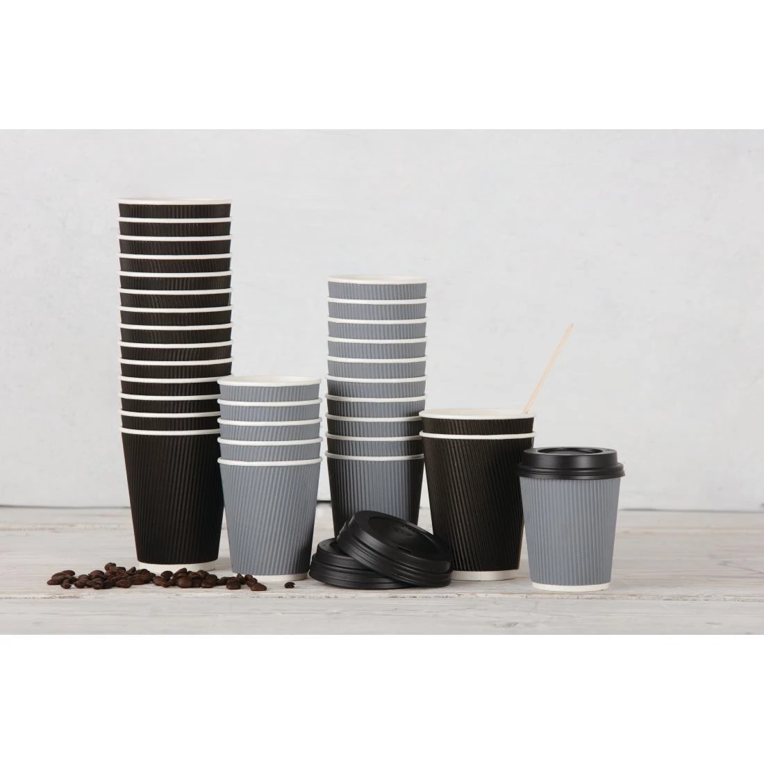 Fiesta Recyclable Coffee Cups Ripple Wall Black 340ml / 12oz - Image 5
