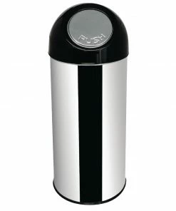 Bolero Stainless Steel Push Top Bullet Bin Silver 40Ltr