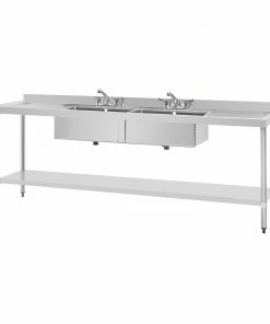 Vogue Stainless Steel Double Sink With Double Drainer 2400mm